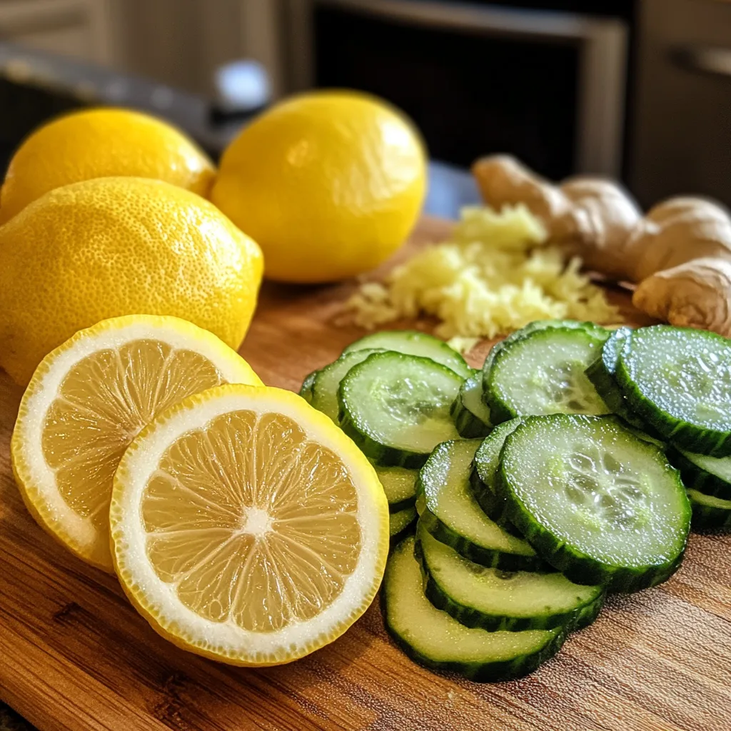 Lemon Ginger Cucumber Water: The Ultimate Refreshing Detox You Need 6 Fresh lemon cucumber and ginger on a cutting board